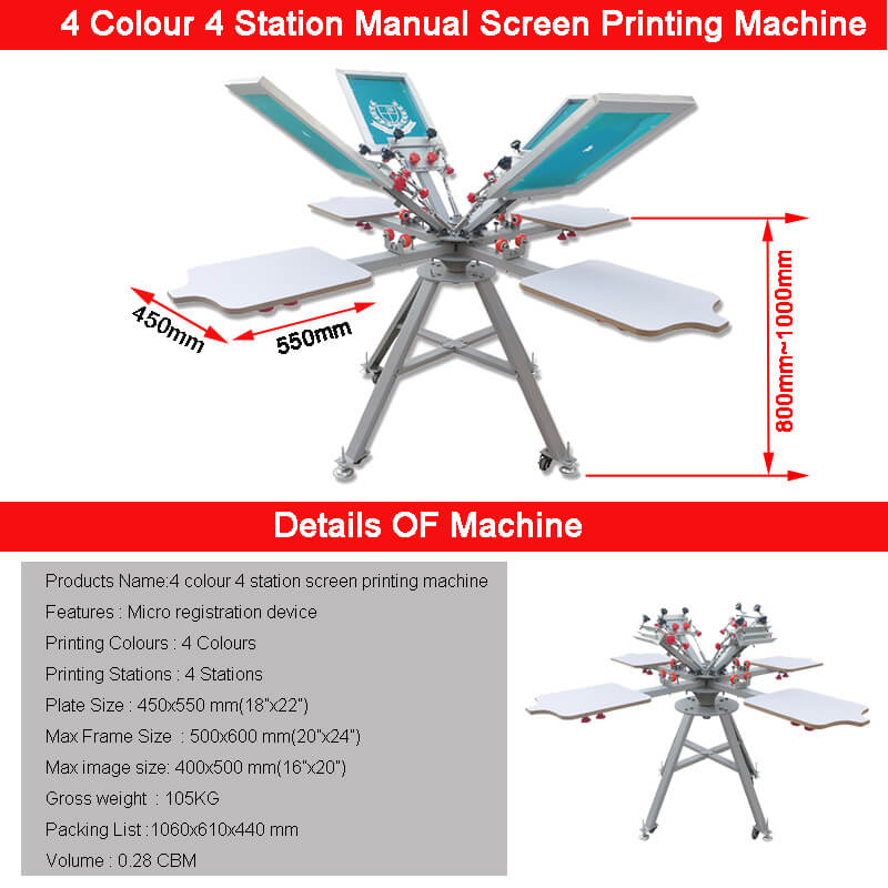 4 color 4 station screen printing machine SPM06-05